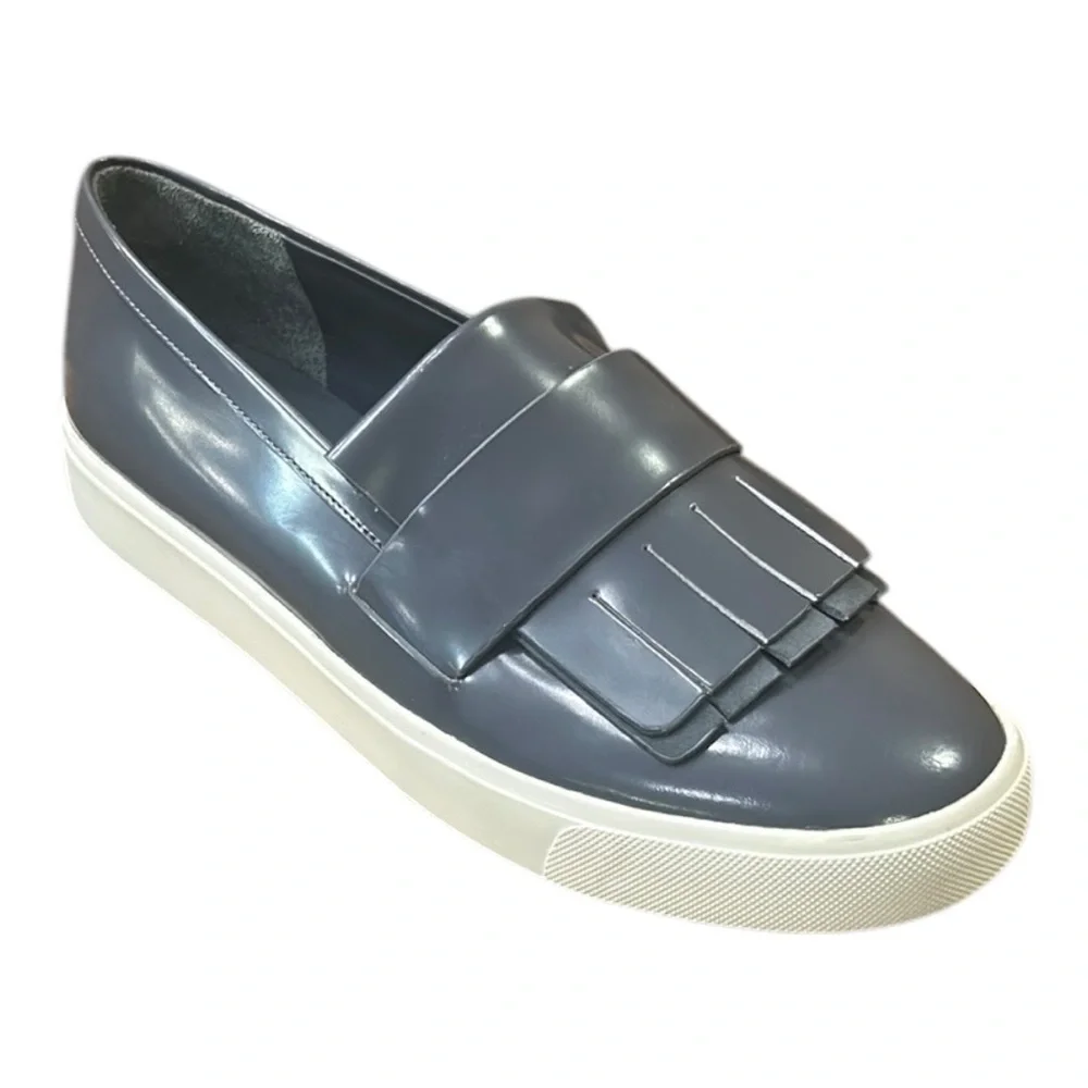 Vince Women’s Gray Patent Leather Coventry Slip On Kiltie Loafers Size 7